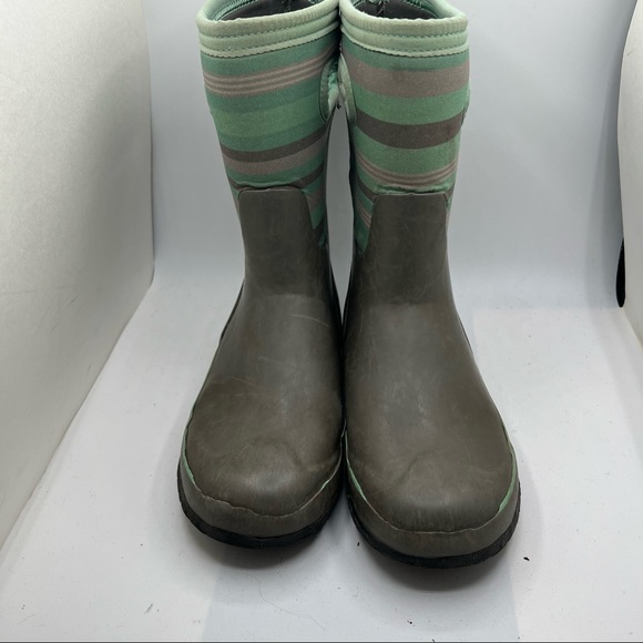 Bogs Sz 3 Snow Rain Boots Classic Stripe Gray Green Girl Youth. - Picture 6 of 11